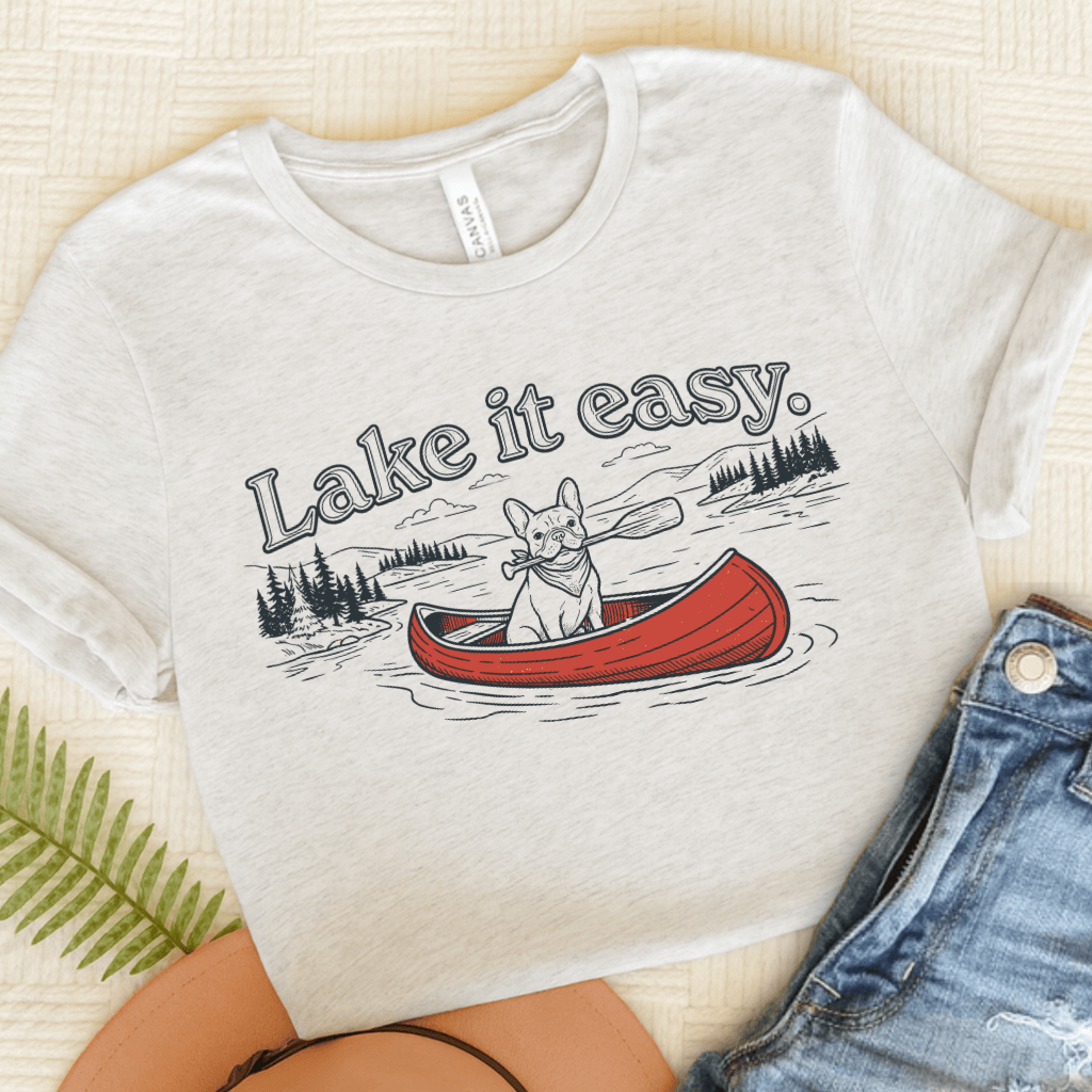 French Bulldog Lake It Easy Unisex TShirt Ash