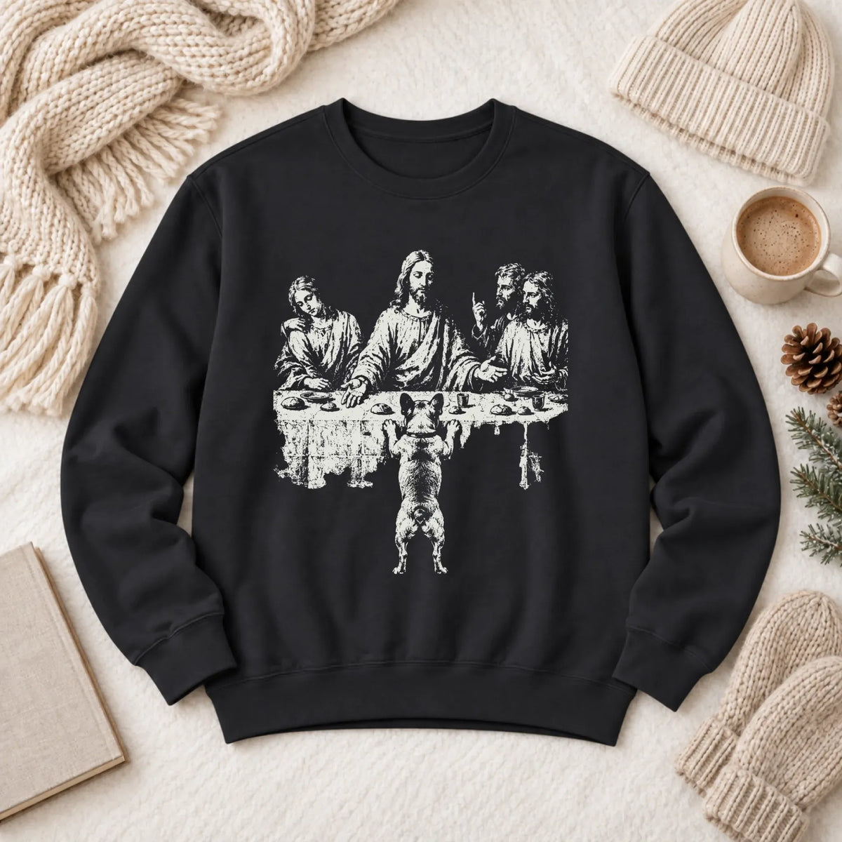 French Bulldog Last Supper Unisex Sweatshirt Black
