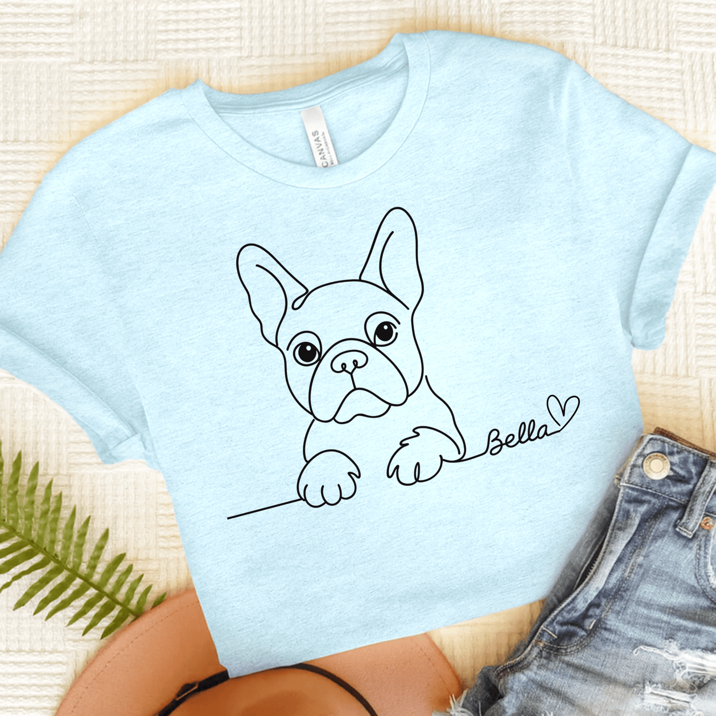 Printify T-Shirt Heather Ice Blue / S French Bulldog Name Single Line TShirt