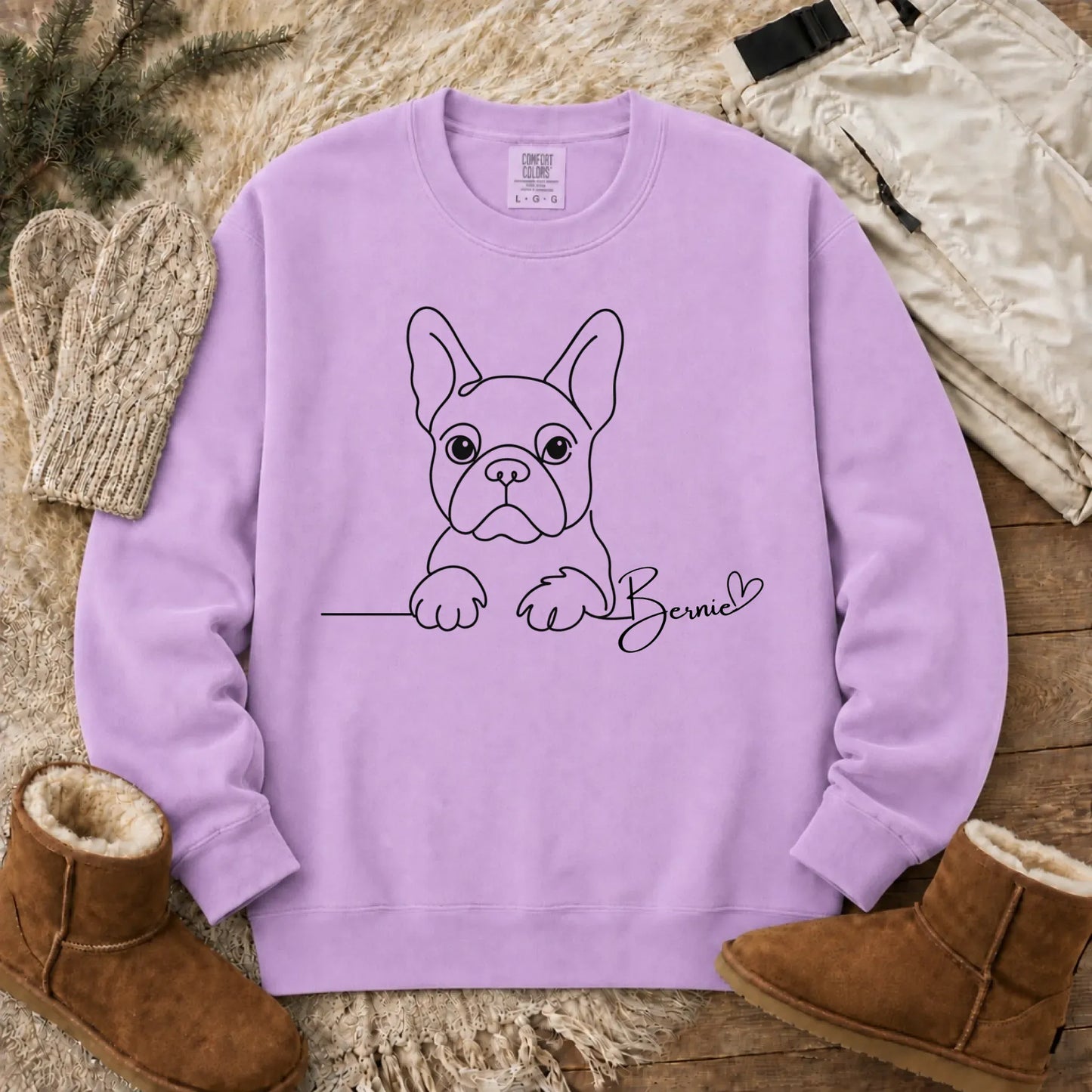 Sweatshirt Orchid / S French Bulldog Name Single Line Unisex Sweatshirt
