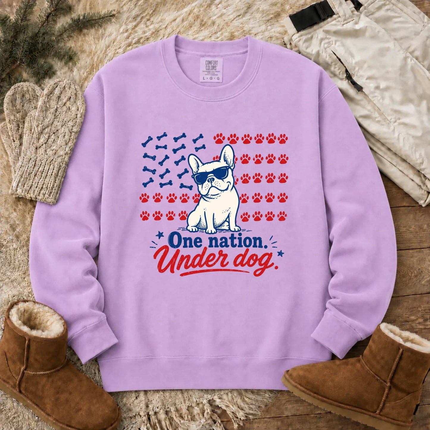 French Bulldog One Nation Unisex Sweatshirt Orchid