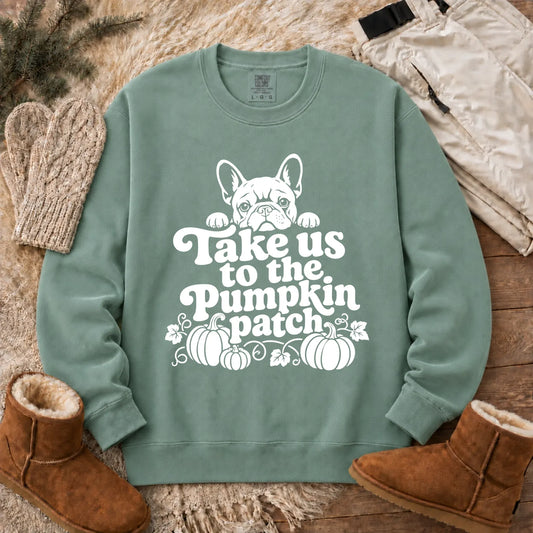 French Bulldog Pumpkin Patch Unisex Sweatshirt Light Green