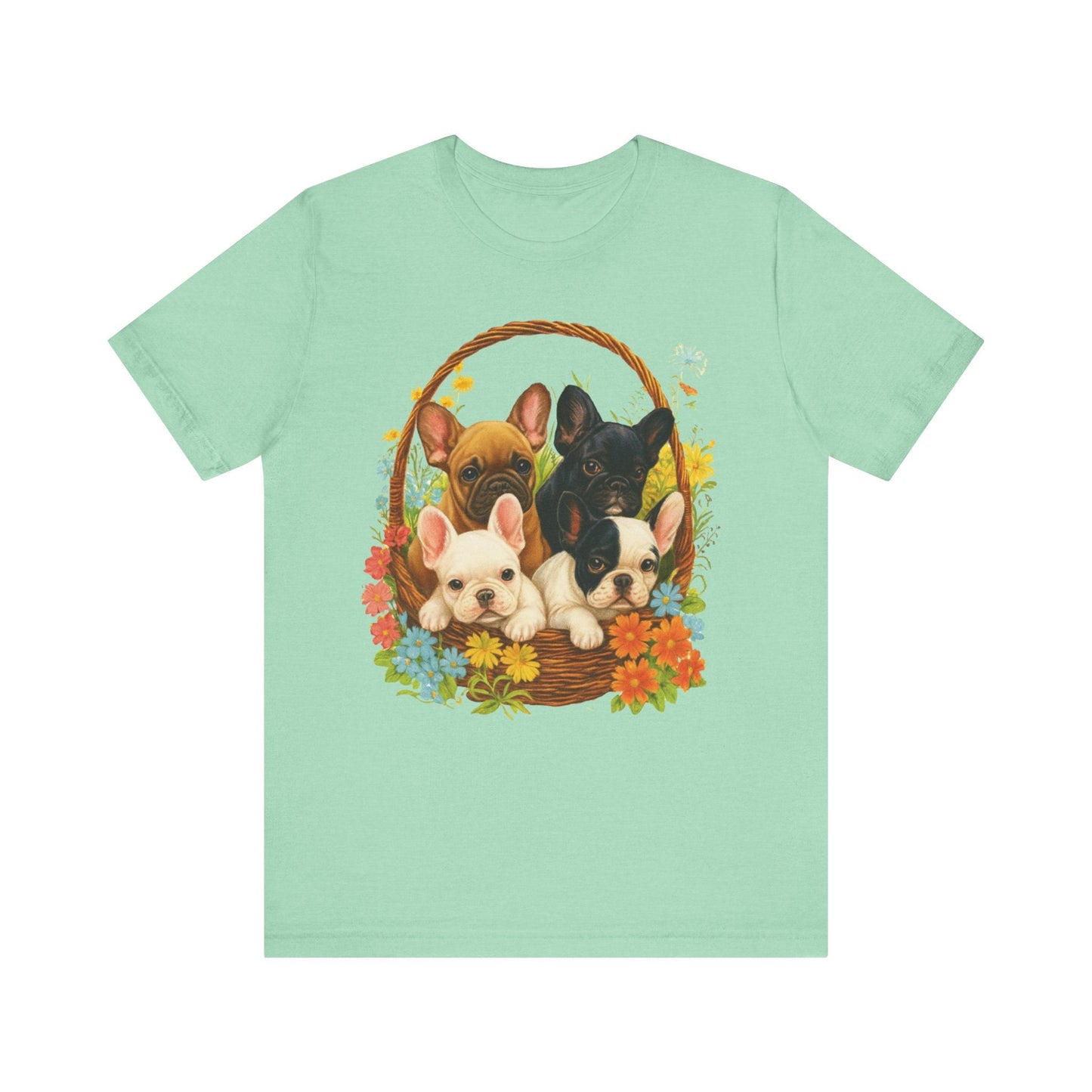 Printify T-Shirt French Bulldog Puppy Basket TShirt