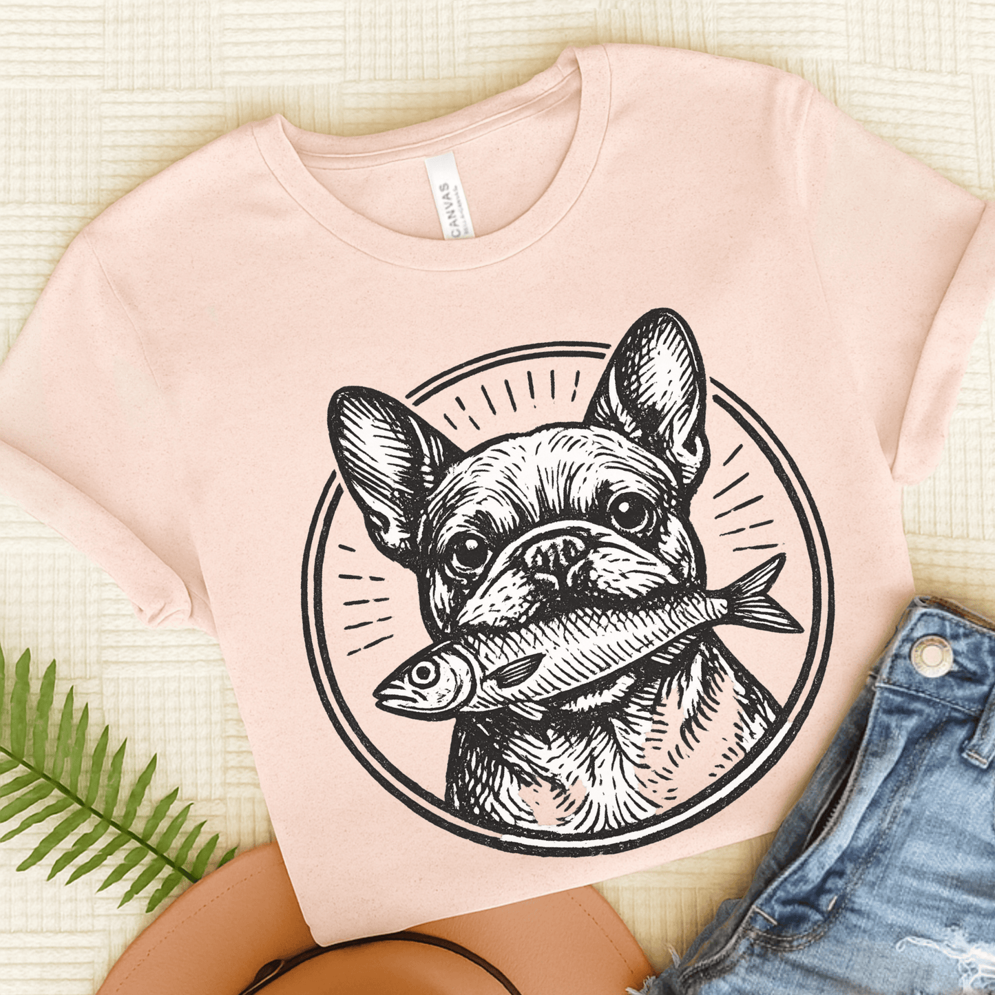 French Bulldog Sardines Unisex TShirt Soft Pink