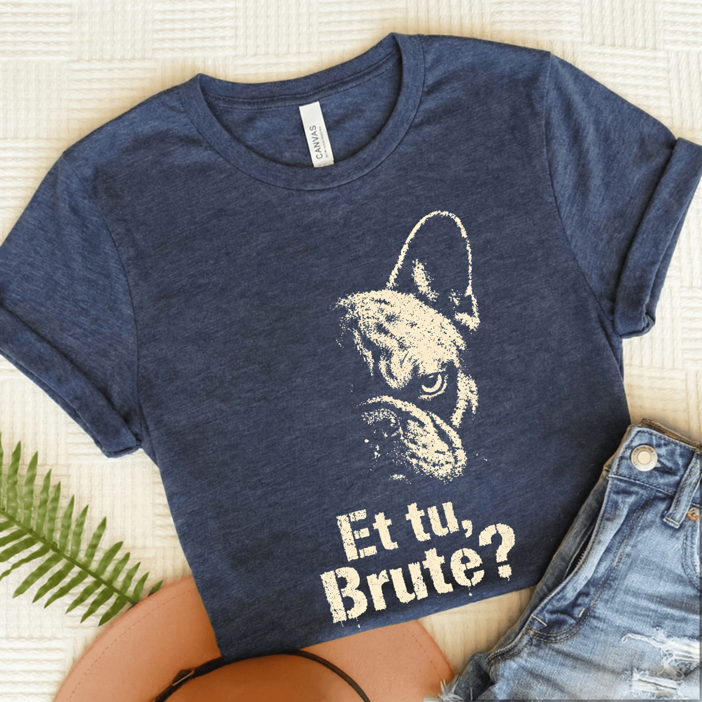 French Bulldog Shakespeare Ides of March Unisex TShirt Heather Navy