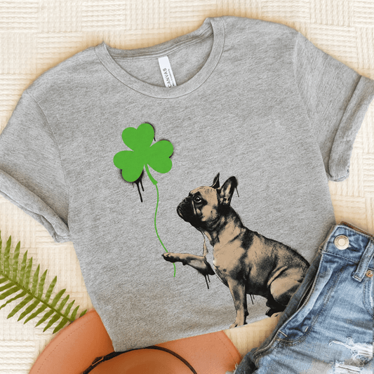 Fawn French Bulldog Shamrock Graffiti Unisex TShirt Athletic Heather
