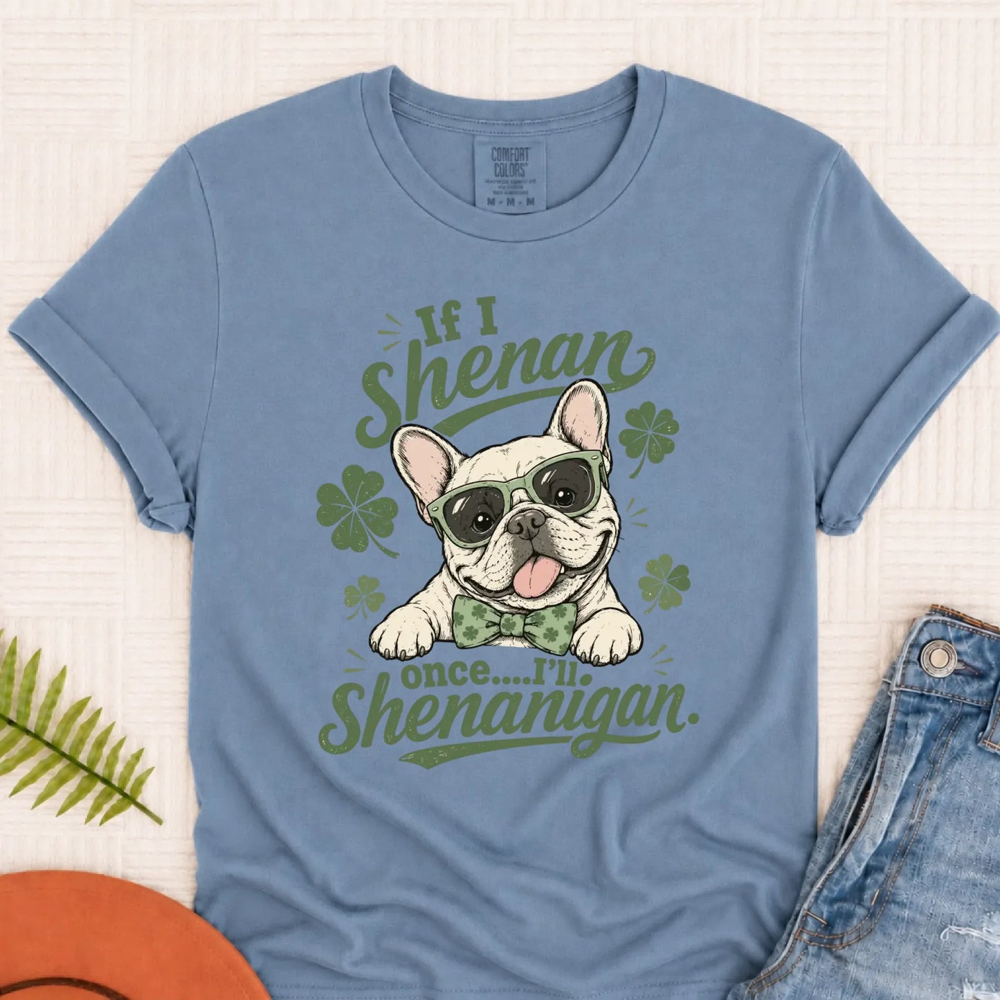 French Bulldog St Patricks Day Unisex Tshirt Blue Jean