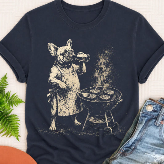 French Bulldog Summer BBQ Grill Unisex TShirt Navy