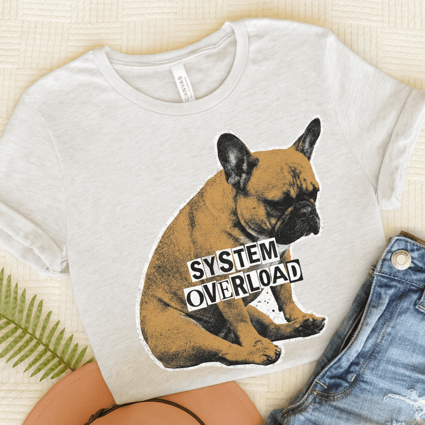 Fawn Frenchie System Overload Unisex TShirt Ash