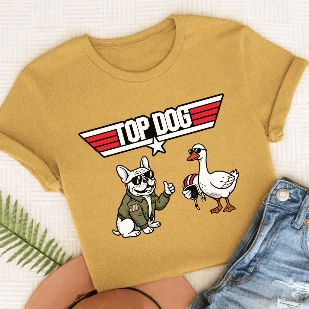 French Bulldog Top Dog Aviation Unisex TShirt Comfort Colors Mustard