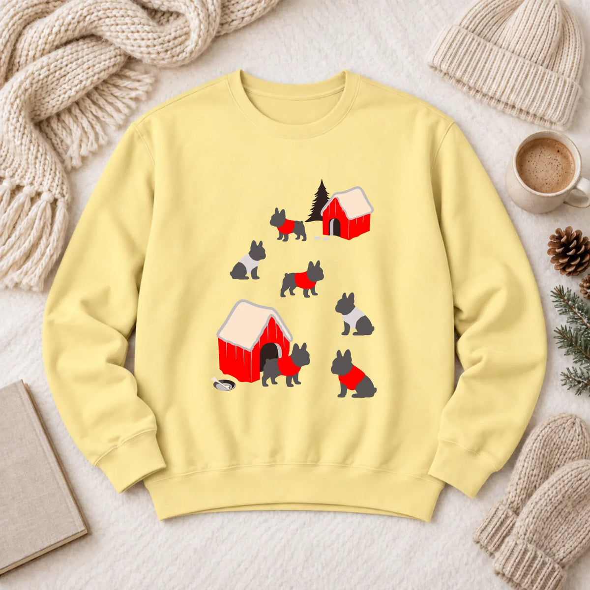 French Bulldog Winter Snow Play Unisex Sweatshirt Butter