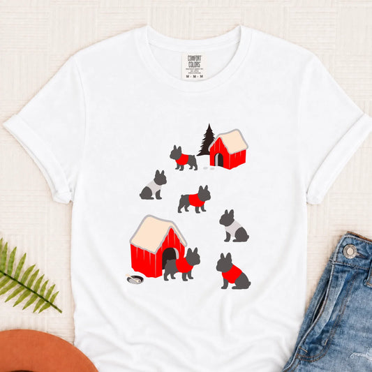 French Bulldog Winter Snow Play Unisex Tshirt White