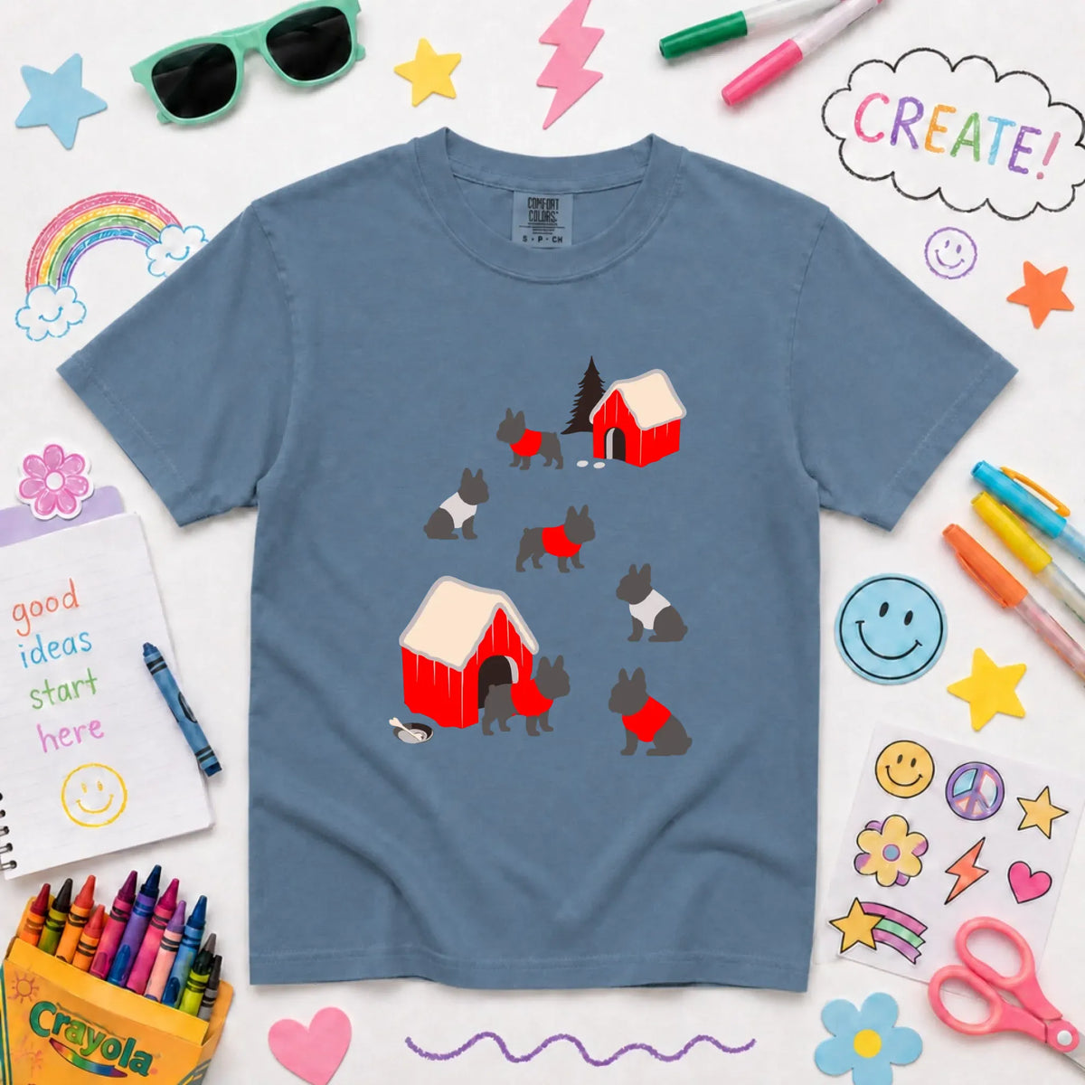 Youth Tshirt Blue Jean / XS French Bulldog Winter Snow Play Unisex YOUTH Tshirt