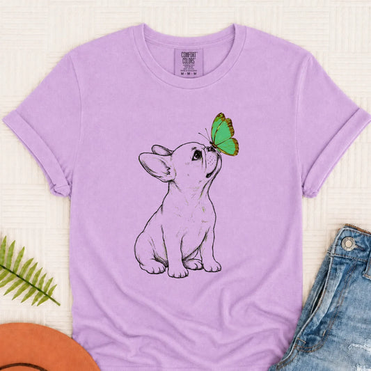 Frenchie Bulldog Butterfly Unisex TShirt Orchid