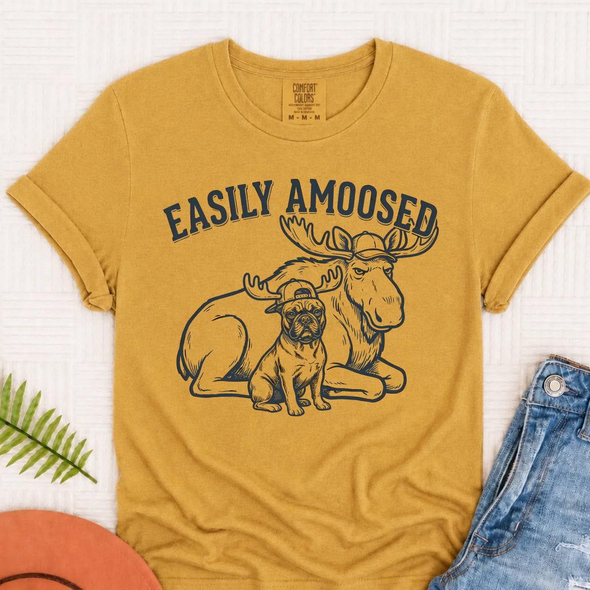 Frenchie Bulldog Canada Moose Unisex TShirt Mustard