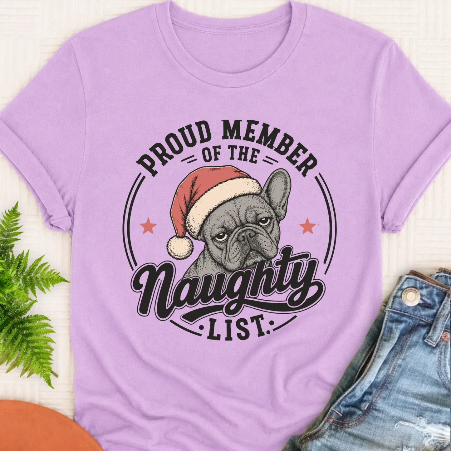 Frenchie Bulldog Christmas Naughty List Unisex TShirt Orchid