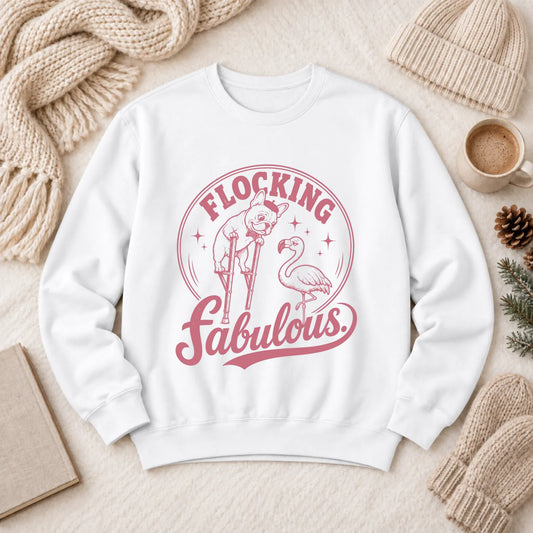 Frenchie Bulldog Florida Flamingo Unisex Sweatshirt White