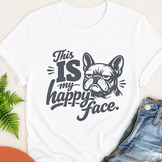 Frenchie Bulldog Happy Face Unisex TShirt White