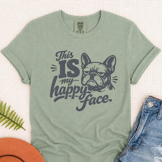 Frenchie Bulldog Happy Face Unisex TShirt Bay
