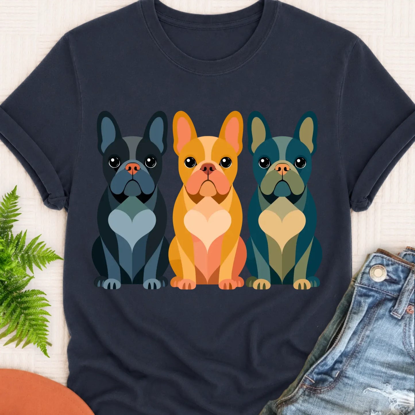 T-Shirt Navy / S Frenchie Bulldog Little Hearts Unisex TShirt