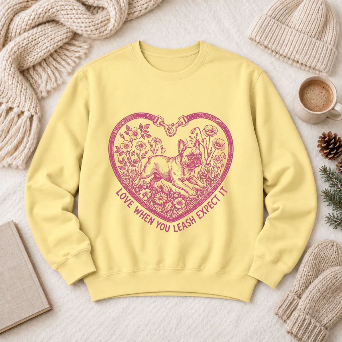 Frenchie Bulldog Love Leash Valentines Unisex Sweatshirt - Sweatshirt - Good Girl John