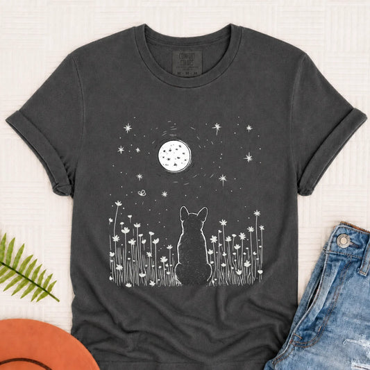 Frenchie Bulldog Moonlight Night Unisex TShirt Pepper