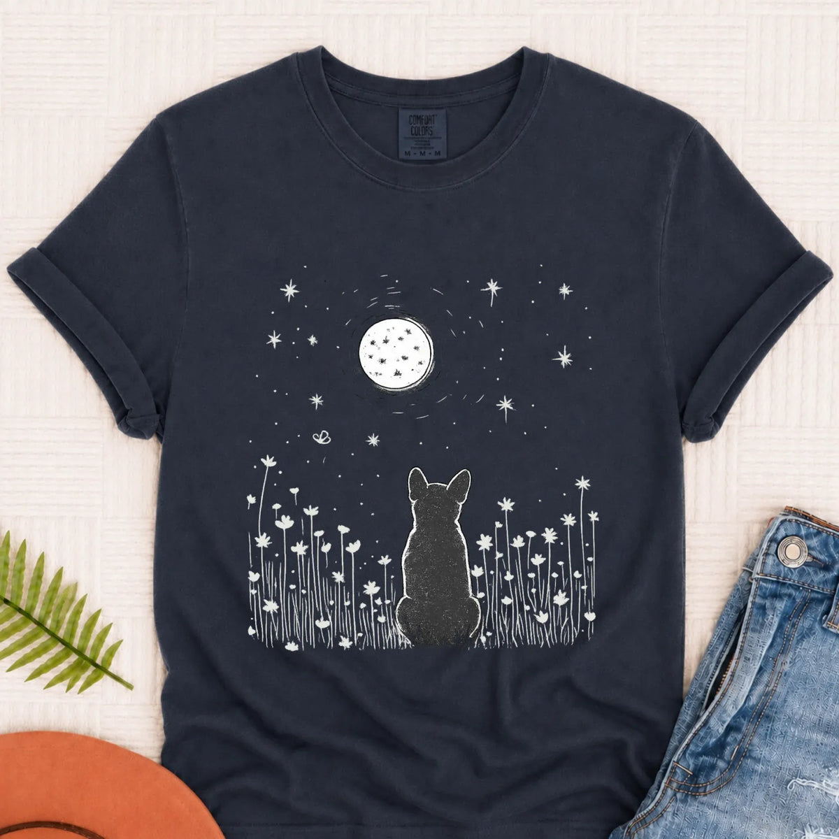 Frenchie Bulldog Moonlight Night Unisex TShirt Pepper 3XL