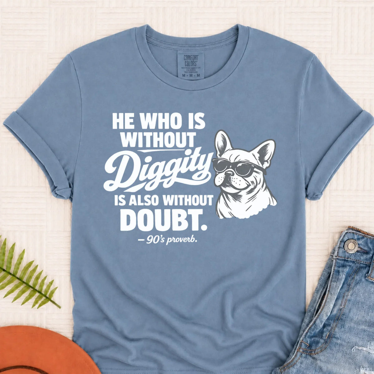 Frenchie Bulldog No Diggity Unisex TShirt Blue Jean