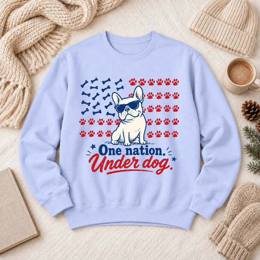 Frenchie Bulldog One Nation Unisex Sweatshirt Hydrangea