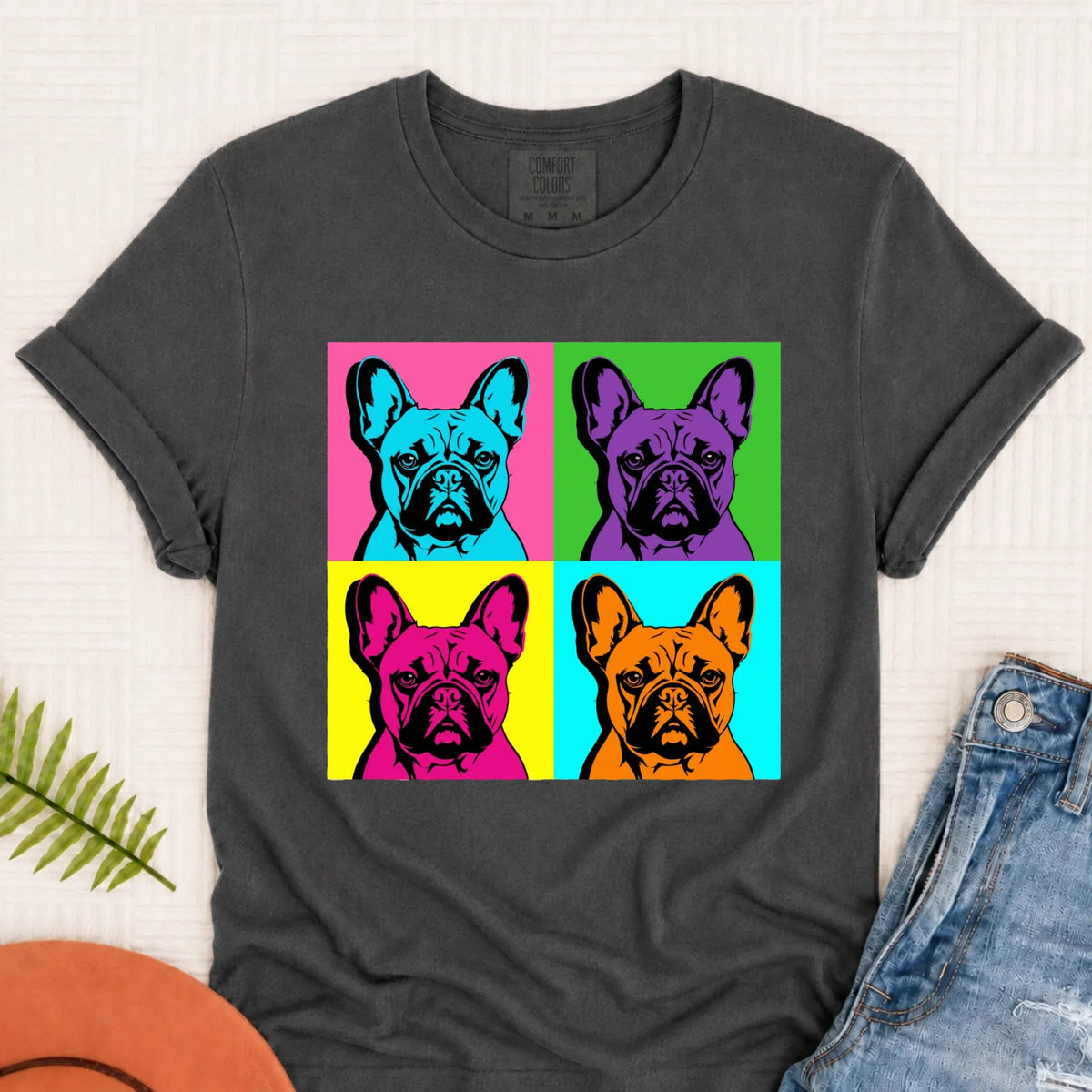 Frenchie Bulldog Pop Art Andy Unisex TShirt Pepper