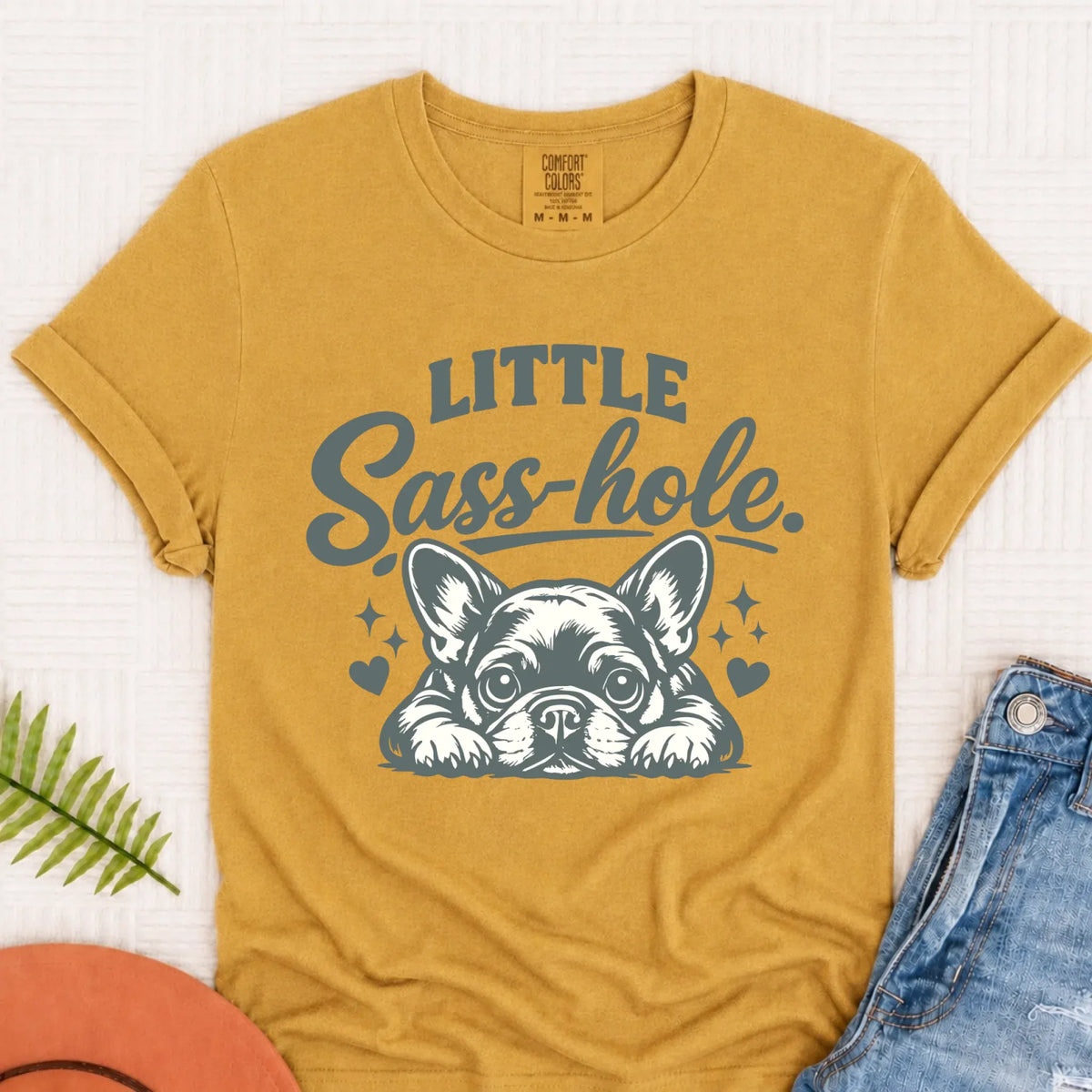 Frenchie Bulldog Snarky Sass Hole Unisex TShirt Mustard