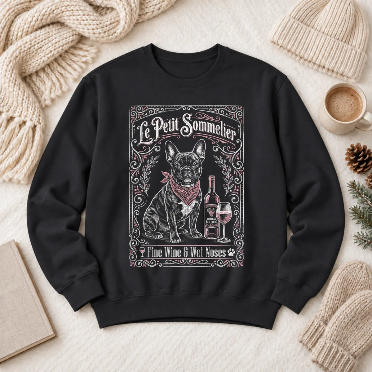 Frenchie Bulldog Wine Lover Unisex Sweatshirt Black