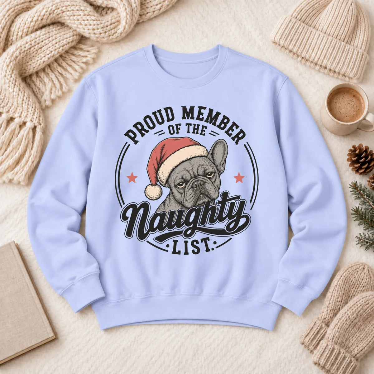 Customizer 1466 LW Sweatshirt Light / Hydrangea / S Frenchie Christmas Naughty List Unisex Sweatshirt
