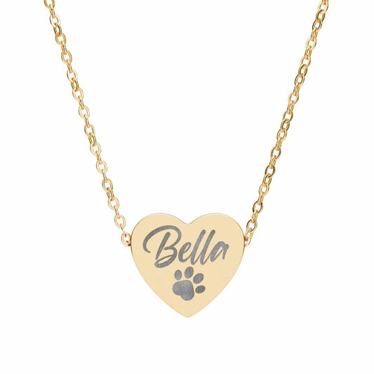 Frenchie Engraved Heart Necklace, Personalized Name
