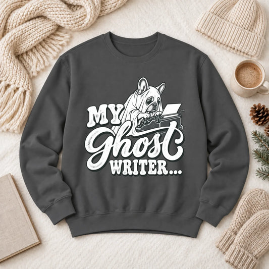 Frenchie Ghost Writer Halloween Unisex Sweatshirt Pepper