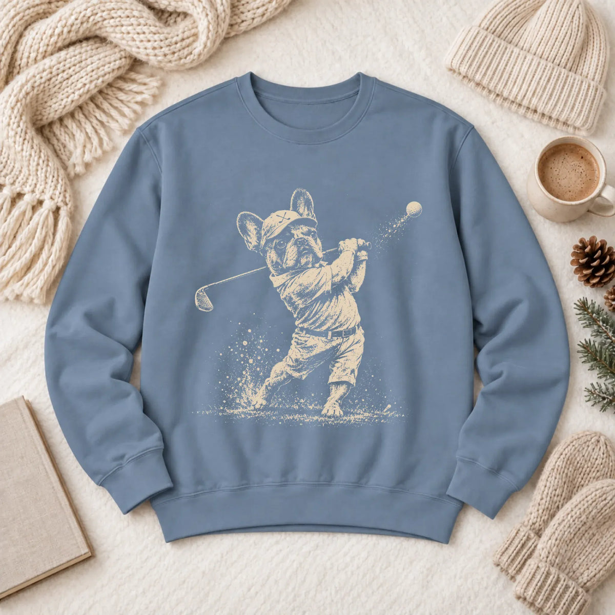 Frenchie Golfing Golfer Unisex Sweatshirt Blue Jean