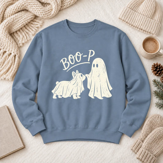 Frenchie Halloween Boop Ghost Dog Unisex Sweatshirt Blue Jean