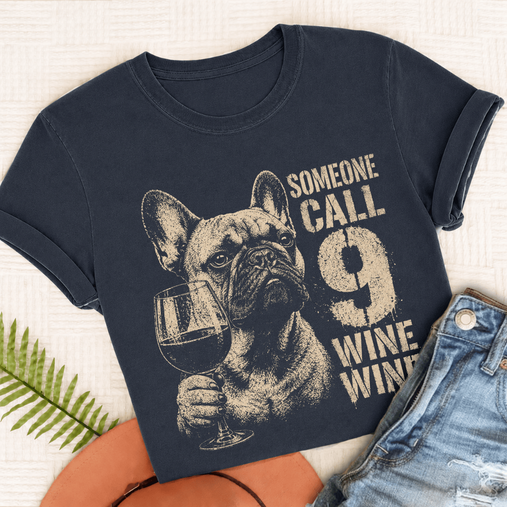 Frenchie Nine Wine Wine Silhouette TShirt True Navy