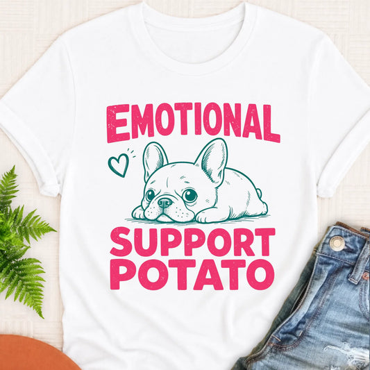 Frenchie Pink Emotional Support Potato Unisex TShirt White