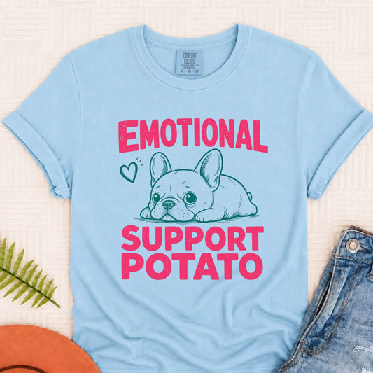 Frenchie Pink Emotional Support Potato Unisex TShirt Chambray