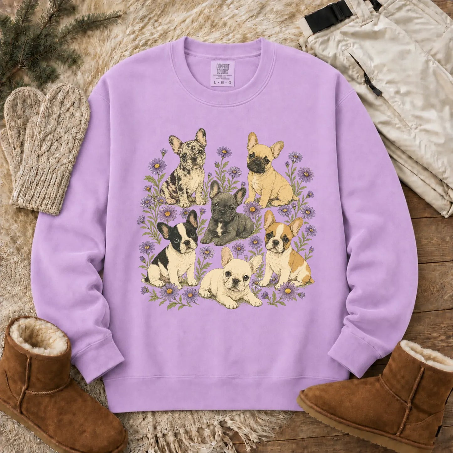 Frenchie Puppies Butterflies Unisex Sweatshirt Orchid