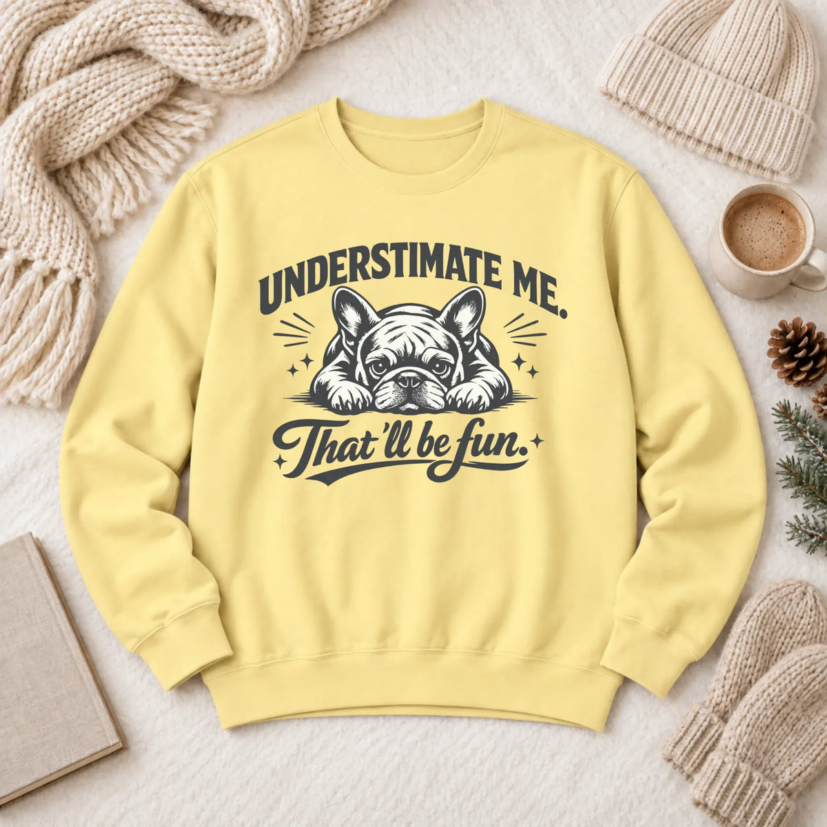 Frenchie Underestimate Me Snark Unisex Sweatshirt Butter