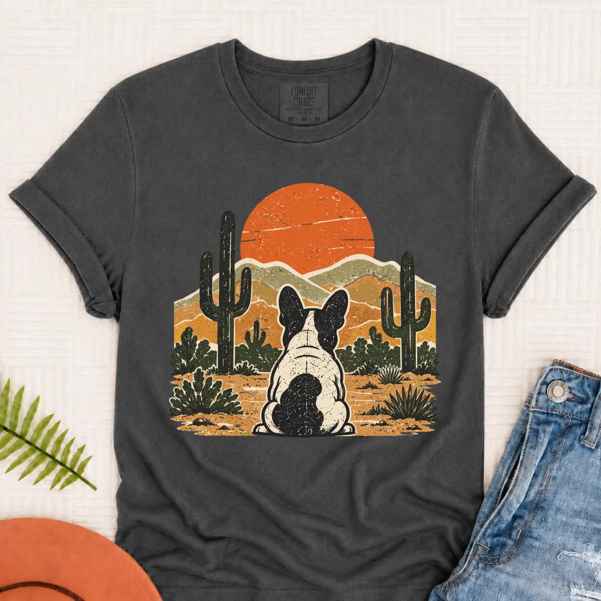 Frenchie Western Sunset Unisex Tshirt Pepper