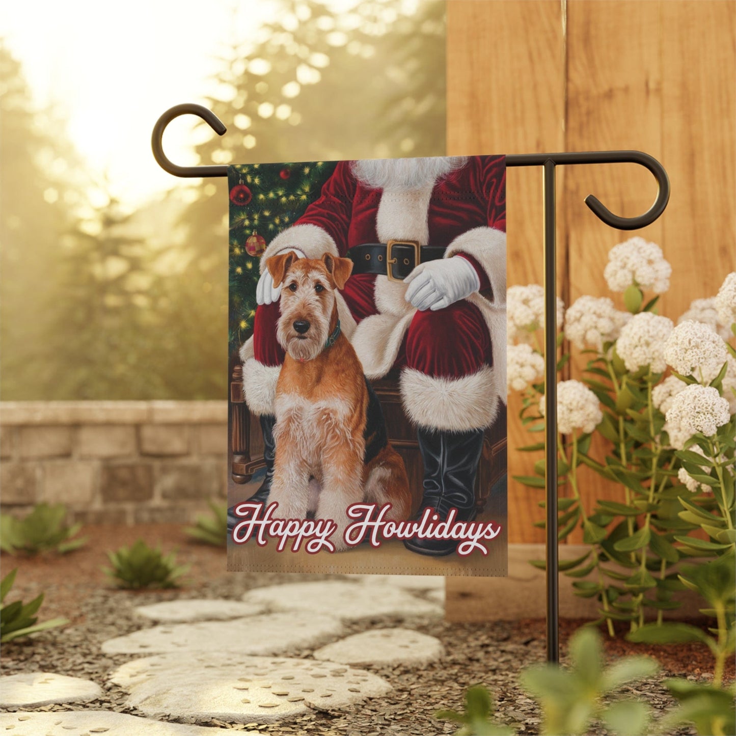 Printify Home Decor Funny Airedale Terrier Christmas Garden Flag, Holiday Santa Clause Yard Decor, Front Yard Outdoor Winter Decoration, Housewarming Gift