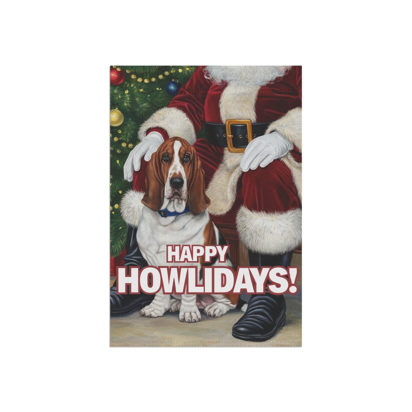 Printify Home Decor Funny Basset Hound Christmas Garden Flag, Holiday Santa Clause Holiday Decor