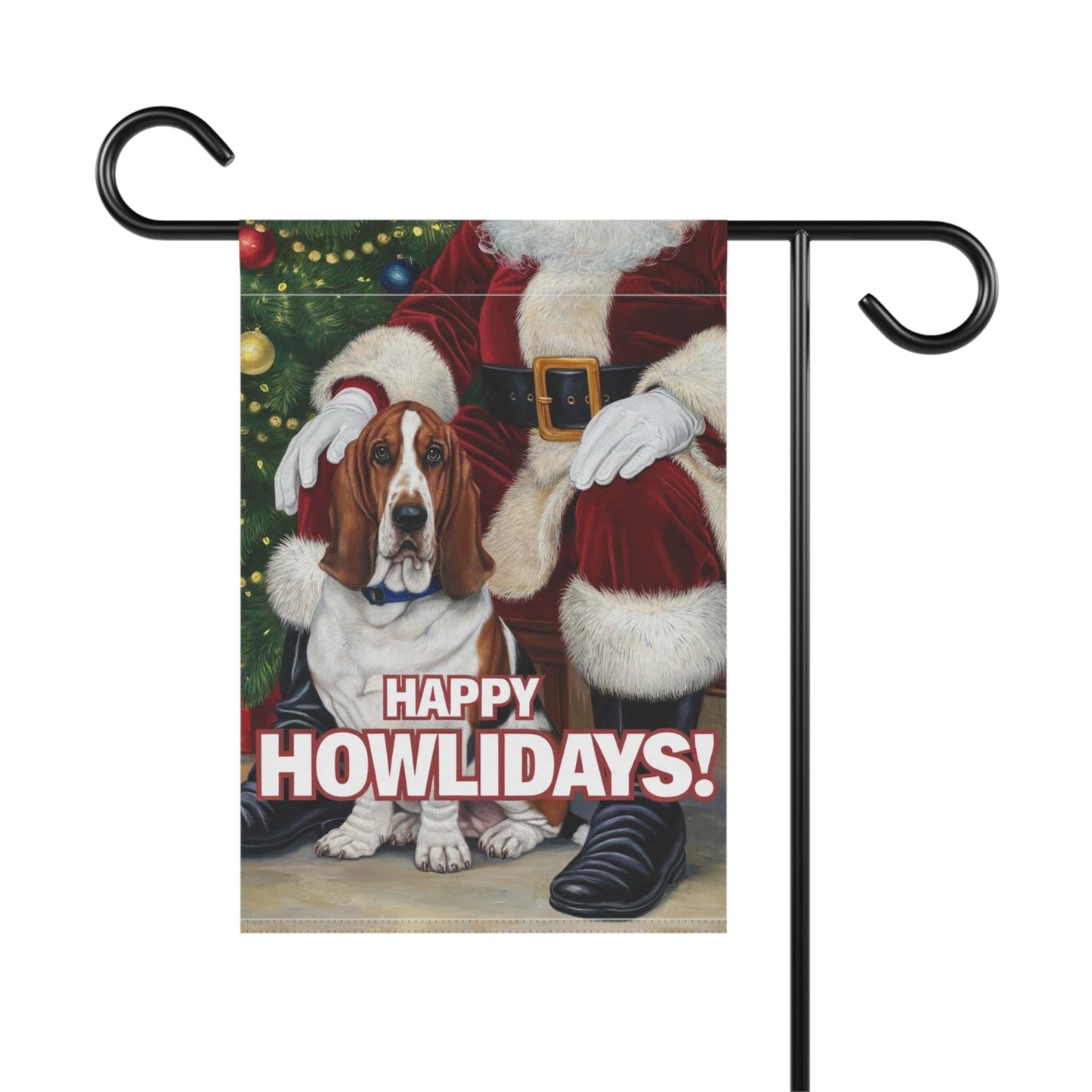 Printify Home Decor Funny Basset Hound Christmas Garden Flag, Holiday Santa Clause Holiday Decor