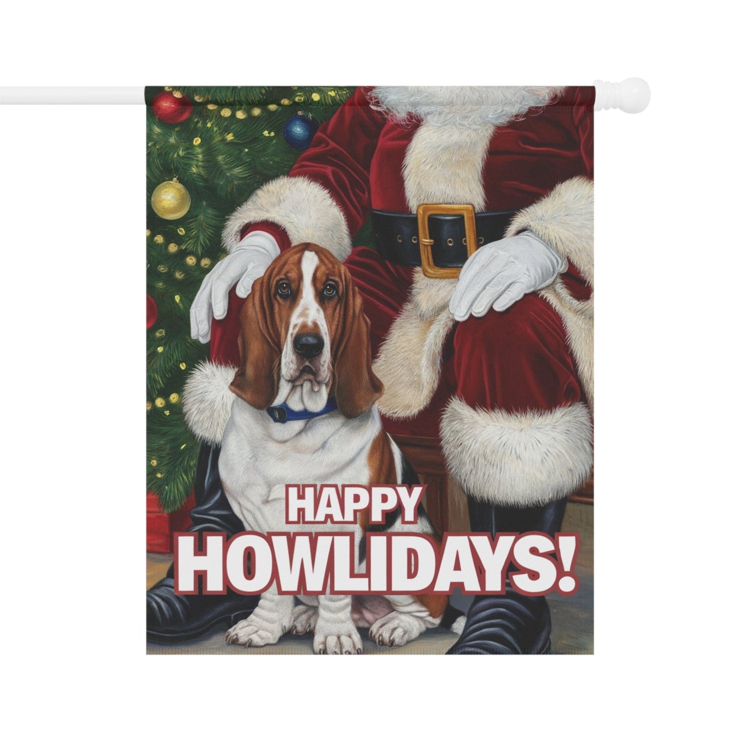 Printify Home Decor 24.5'' × 32'' Funny Basset Hound Christmas Garden Flag, Holiday Santa Clause Holiday Decor