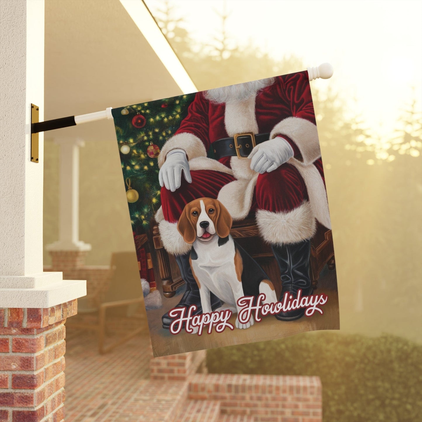 Funny Beagle Dog Christmas Garden Flag, Holiday Santa Clause Yard Decor