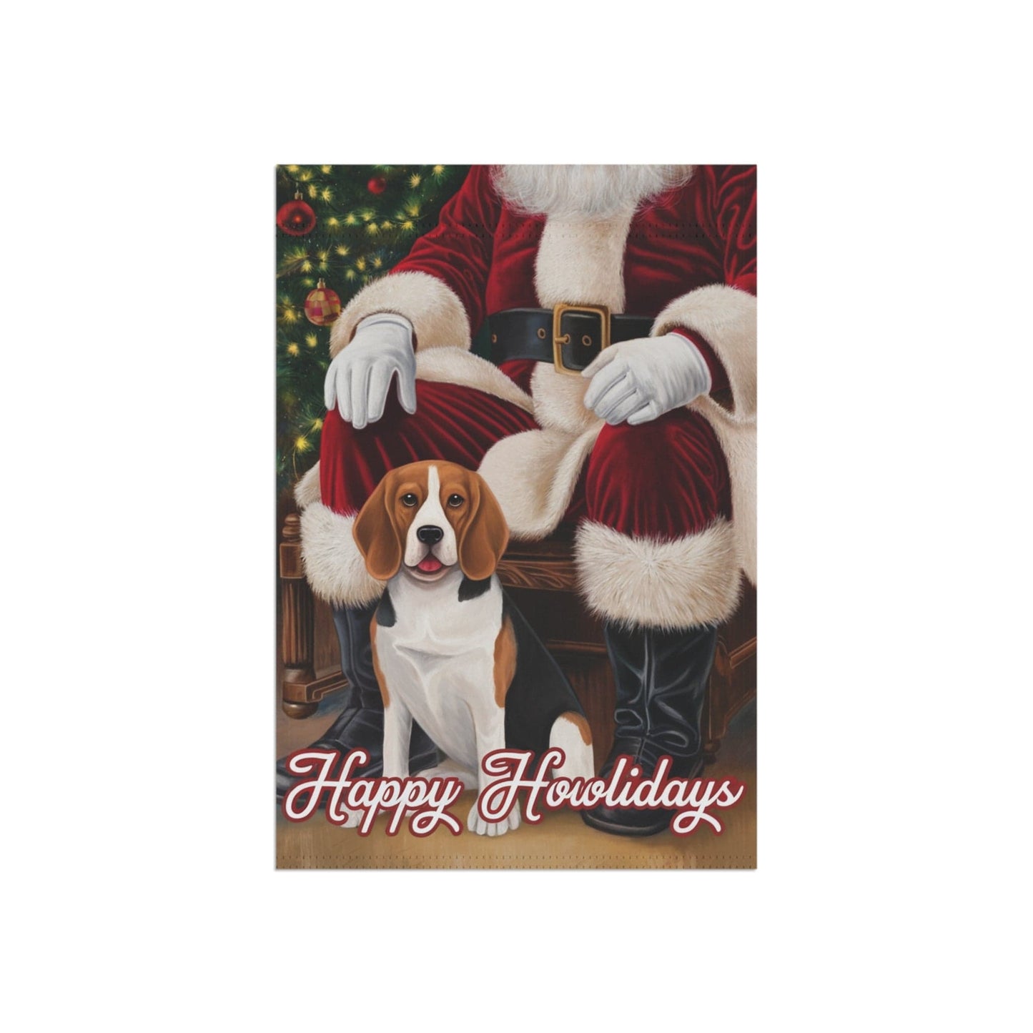 Printify Home Decor Funny Beagle Dog Christmas Garden Flag, Holiday Santa Clause Yard Decor
