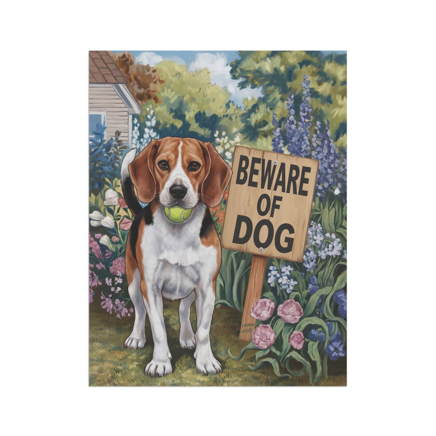 Printify Home Decor Funny Beagle Garden Flag, Beware of Dog Yard Decor, Front Yard Dog Sign
